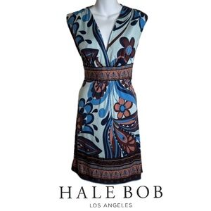 HALE BOB | Silk Stretchy Pull Over V-Neck Dress Retro Resortwear Summer Vacation
